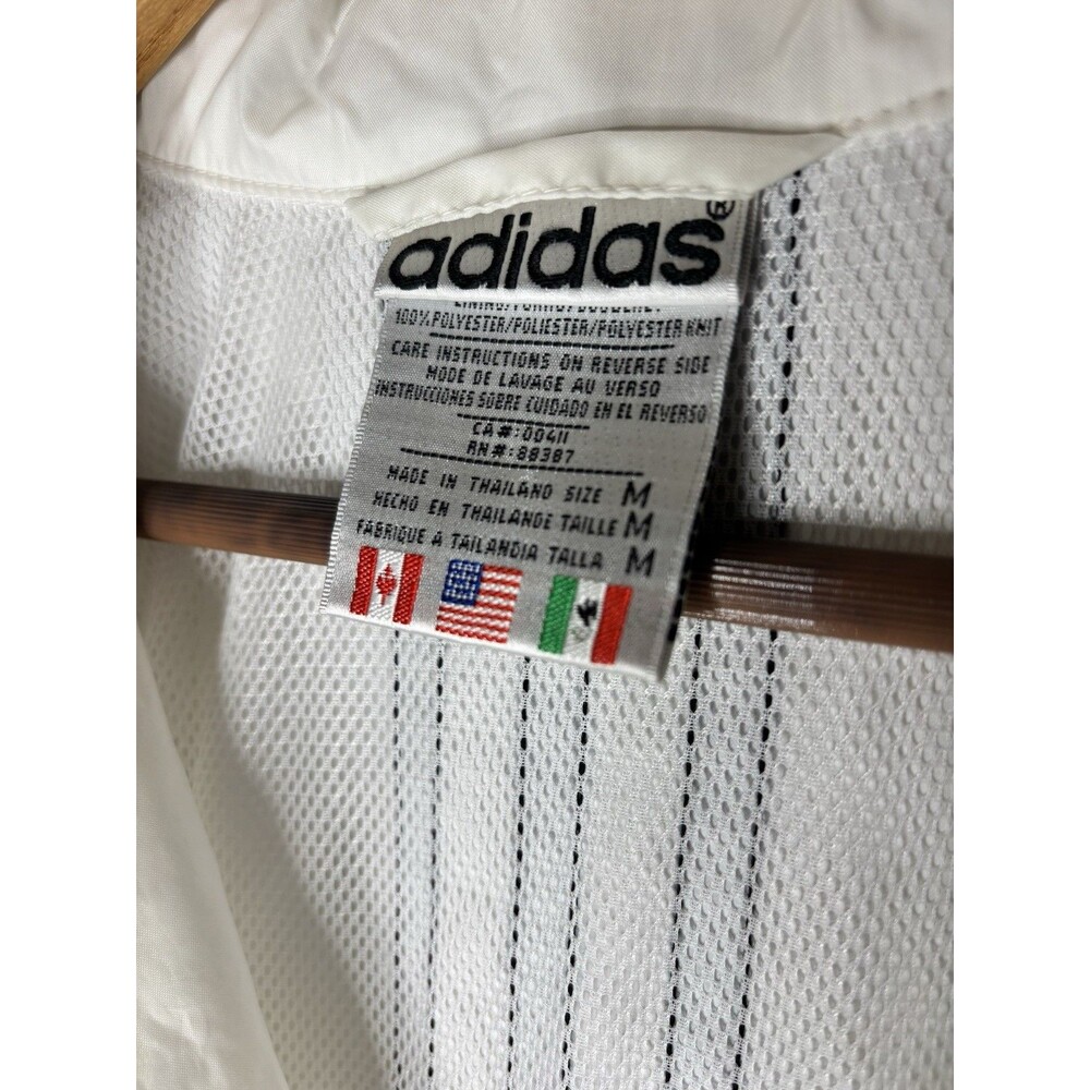 Adidas Windbreaker Soccer Mens M White Blue Black Hooded Full Zip - Picture 5 of 16